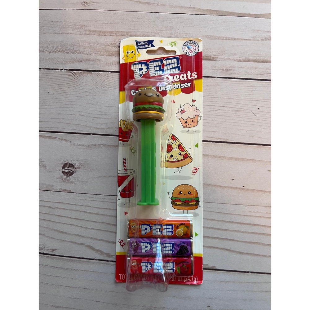 PEZ Treats Burger Candy Dispenser New in Package with 3 Candy Refills 330761E‎